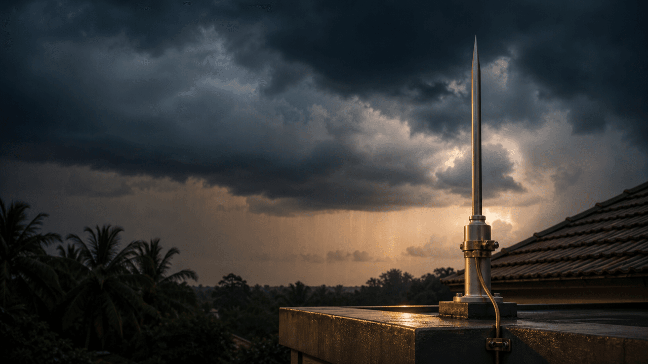 ESE lightning arrester installation Kerala rooftop
